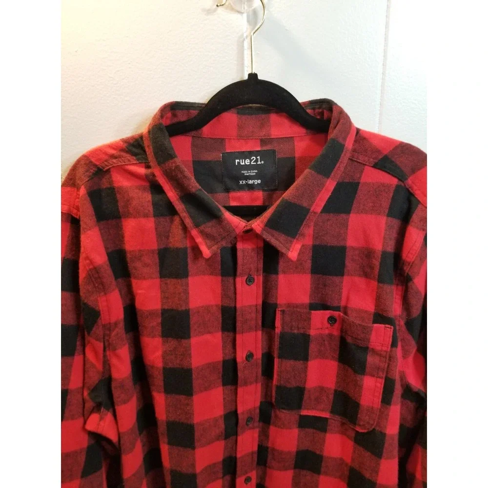 Rue‎ 21 Mens XXL Red/Black Buffalo Check Flannel Button Down Shirt Cabin